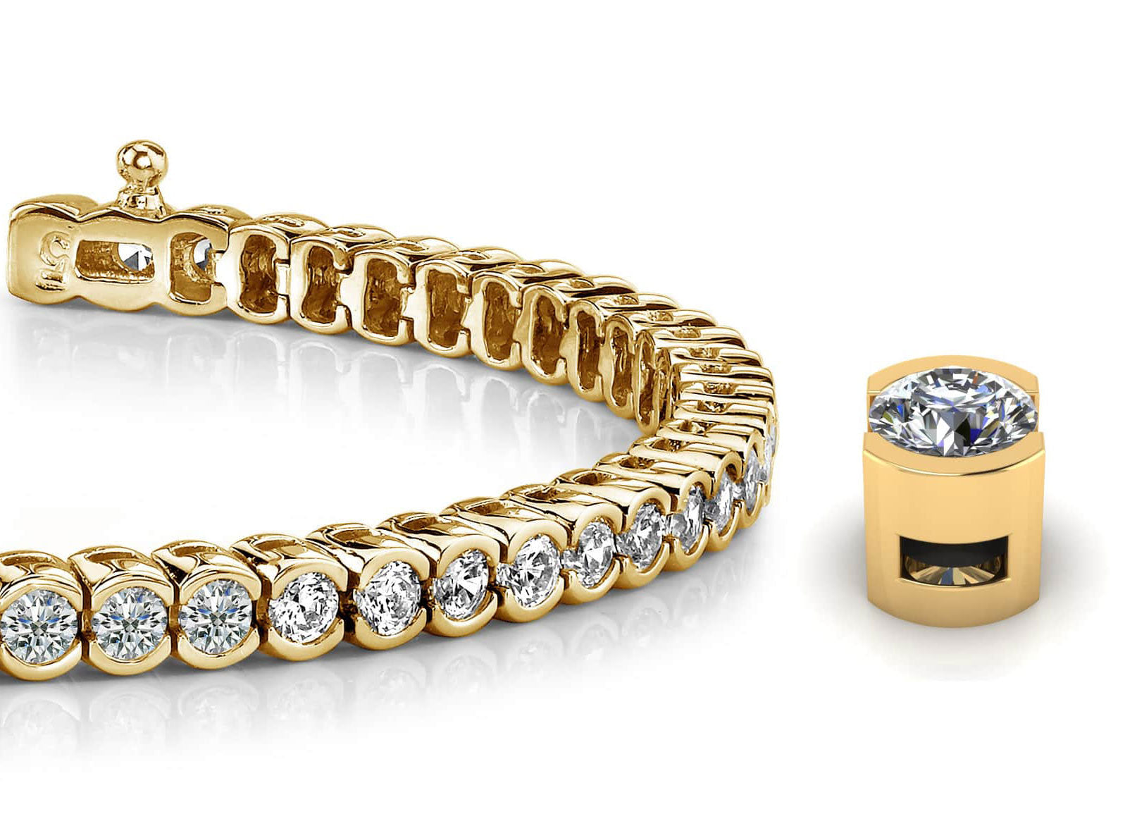 Half Bezel Confidence Tennis Bracelet In 18K 14K White Gold Yellow Gold Or Platinum