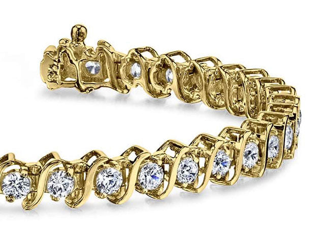 Classic S Shaped Diamond Tennis Bracelet In 14K 18K White Yellow Gold Platinum