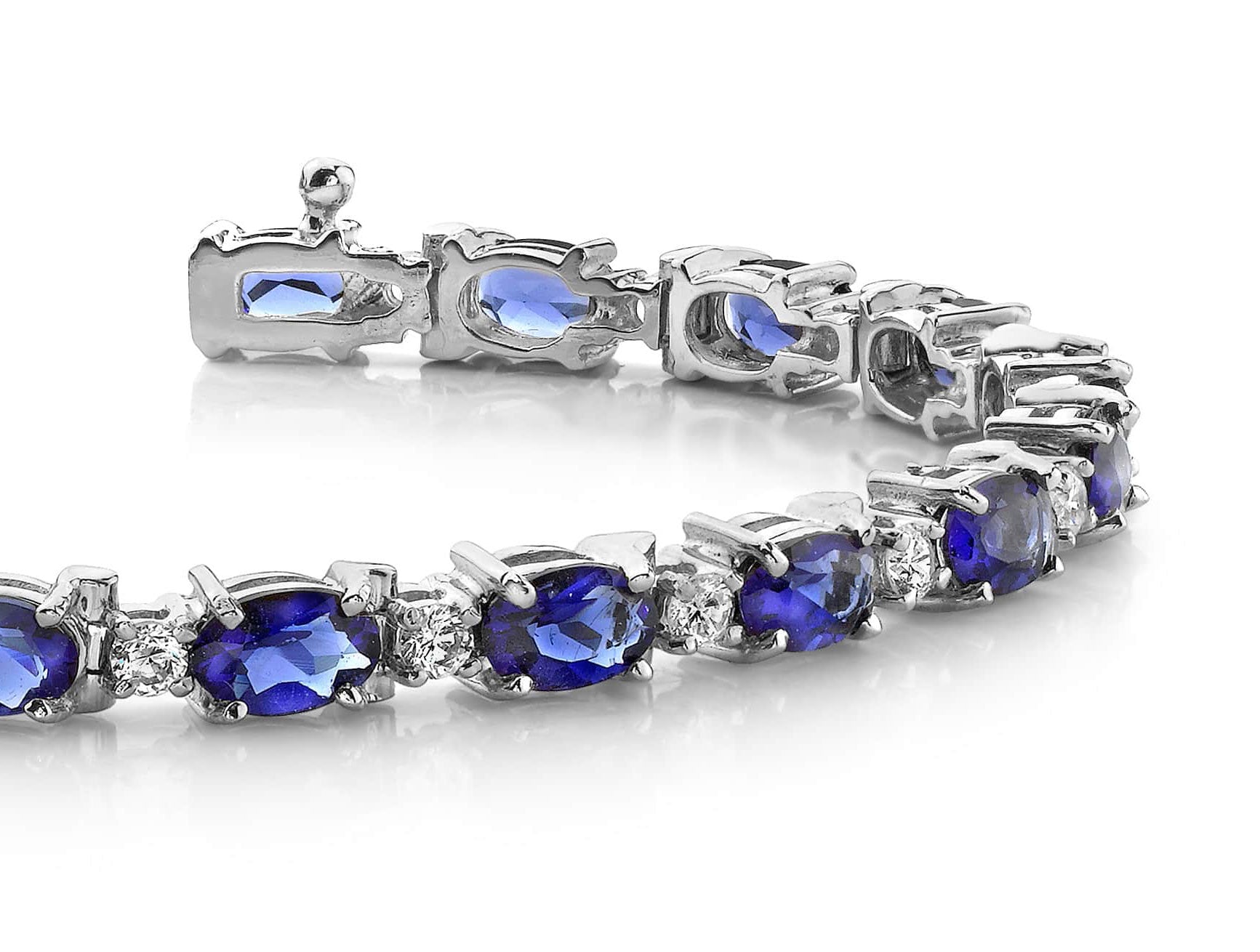Elegant Diamond And Oval Colored Stone Bracelet Available In Platinum Or Gold