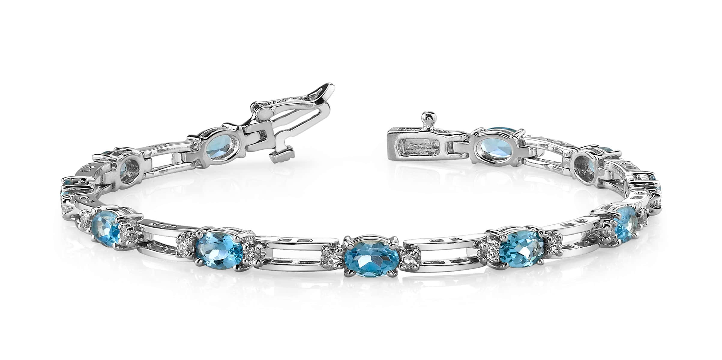 Gemstone And Bar Link Diamond Bracelet Available In Platinum Or Gold