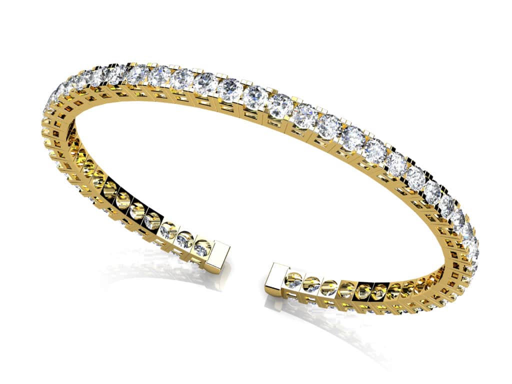 Classic Four Prong Flexible Diamond Bangle In White Gold Yellow Gold Or Platinum