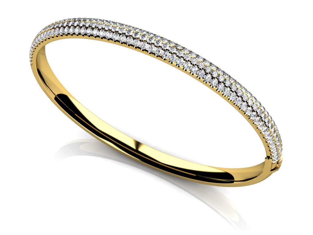 Three Row Pave Diamond Bangle Available In White Yellow And Rose