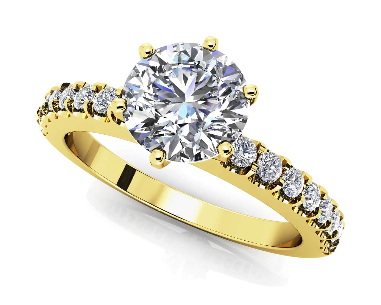 Prong Set Side Diamond Engagement Ring In White Yellow Or Rose Gold