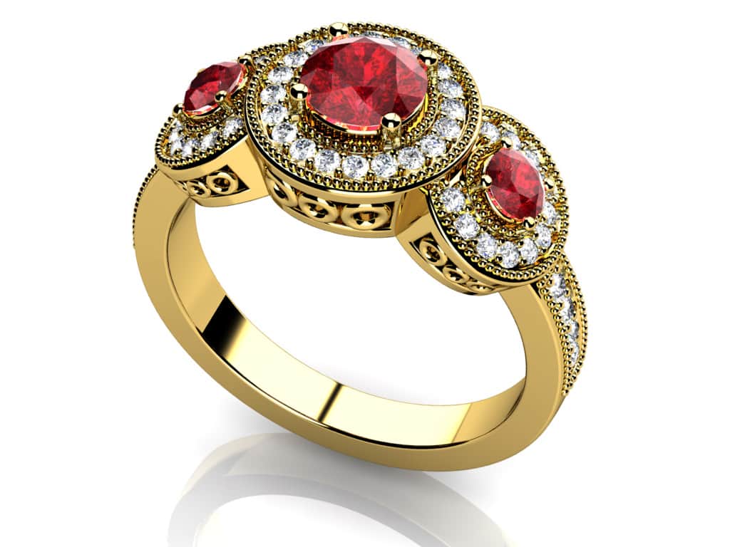 Perfect Three Diamond Gemstone Anniversary Ring In Yellow White Gold Or Platinum