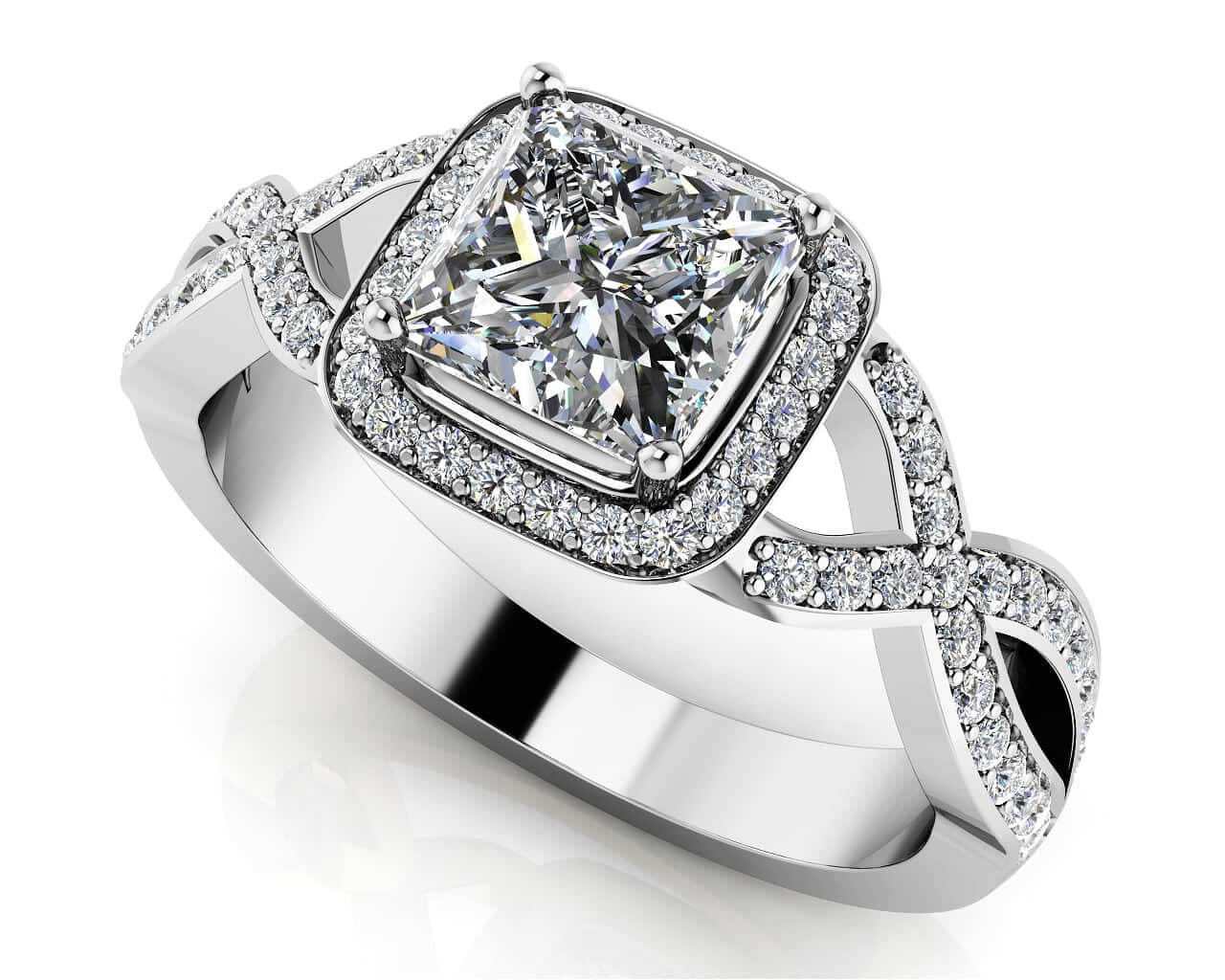 Woven Band Princess Diamond Engagement Ring In 14K 18K Or Platinum