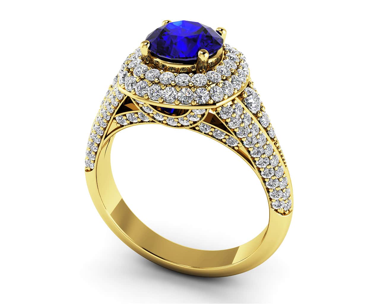 Double Halo Diamonds And Gem Anniversary Ring In Gold Or Platinum