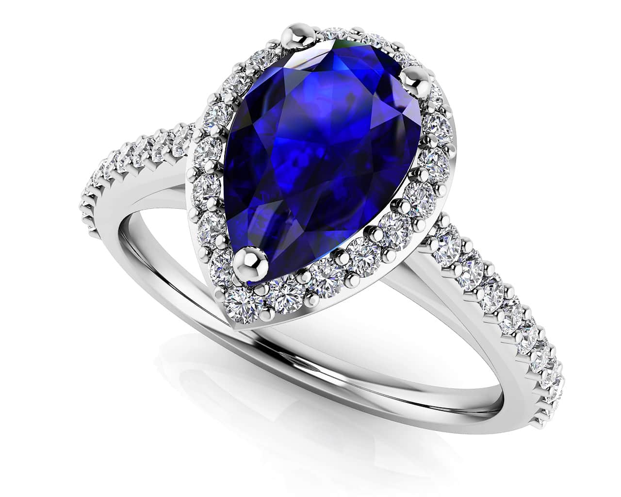 Pear Gemstone And Halo Diamonds Engagement Ring