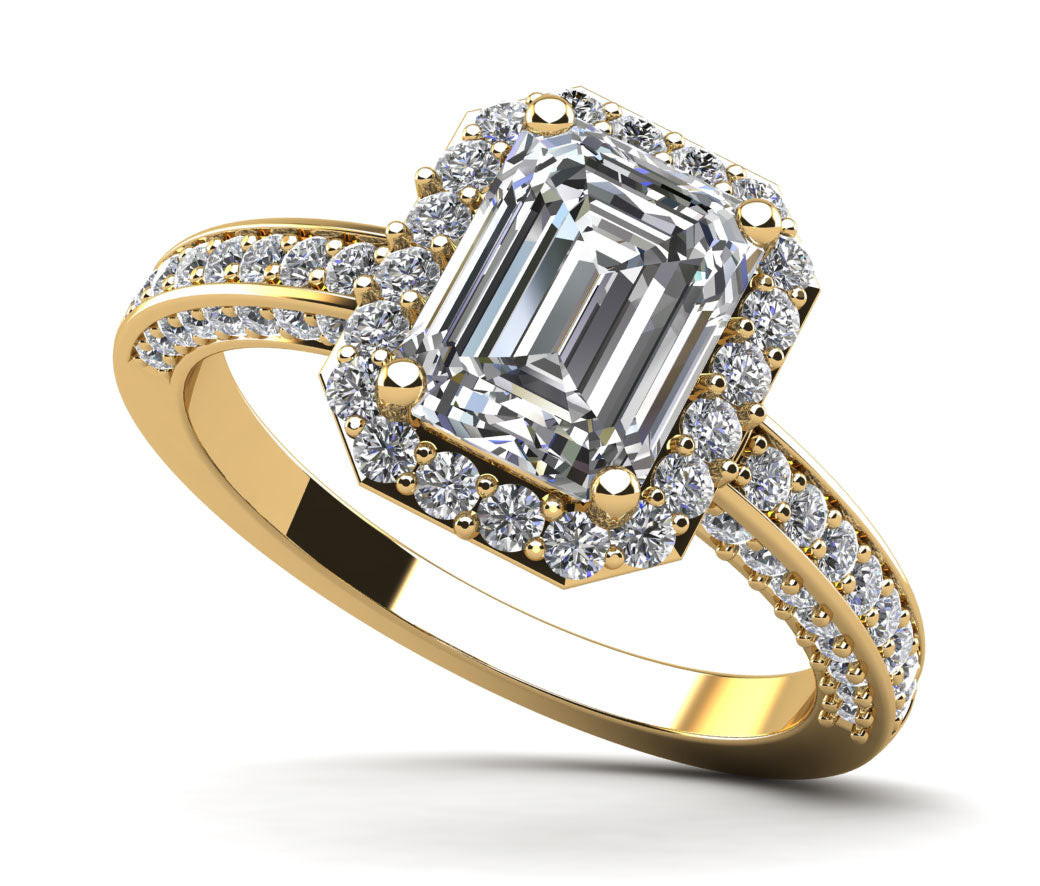 Emerald Cut Halo Diamond Engagement Ring