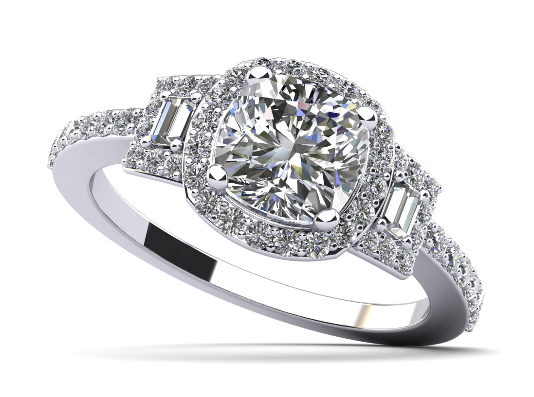 Cushion Cut And Baguettes Engagement Ring