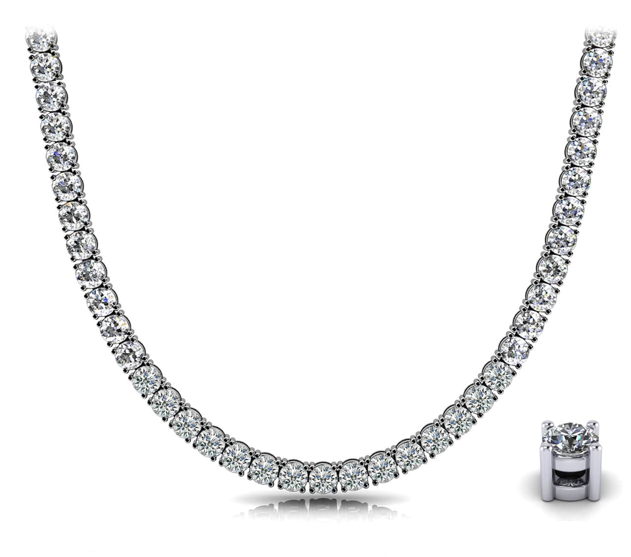 4 Prong Riviera Diamond Necklace In 18K 14K Yellow Gold White Gold Or Platinum