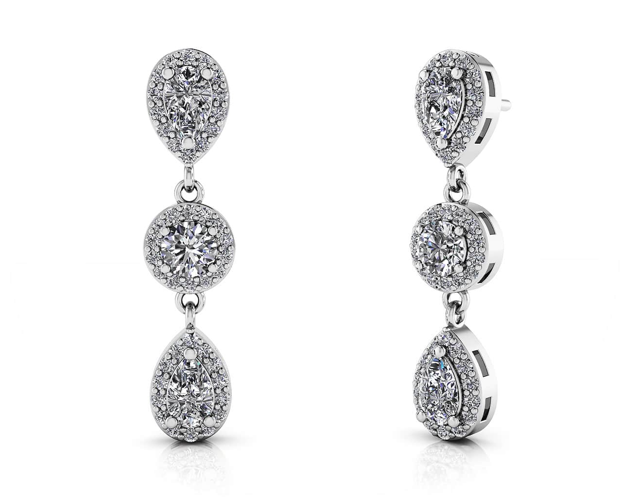 Dazzling Pear And Round Diamond Drop Earrings In 14K 18K Or Platinum