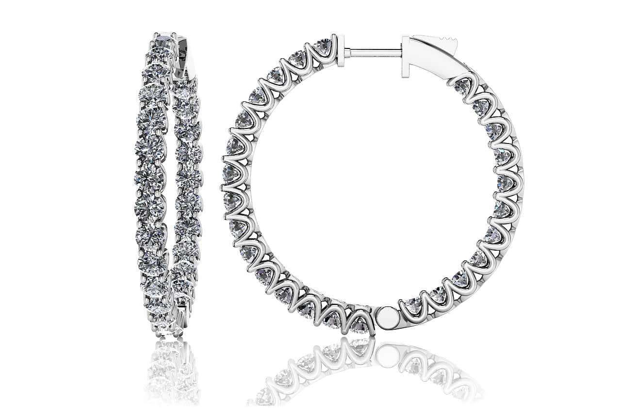 Medium Hoop Diamond Earrings In 14K 18K White Yellow Gold Platinum