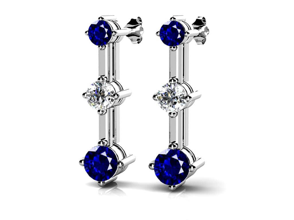 Triple Gemstone And Diamond Prong Set Earrings In Platinum Or Gold