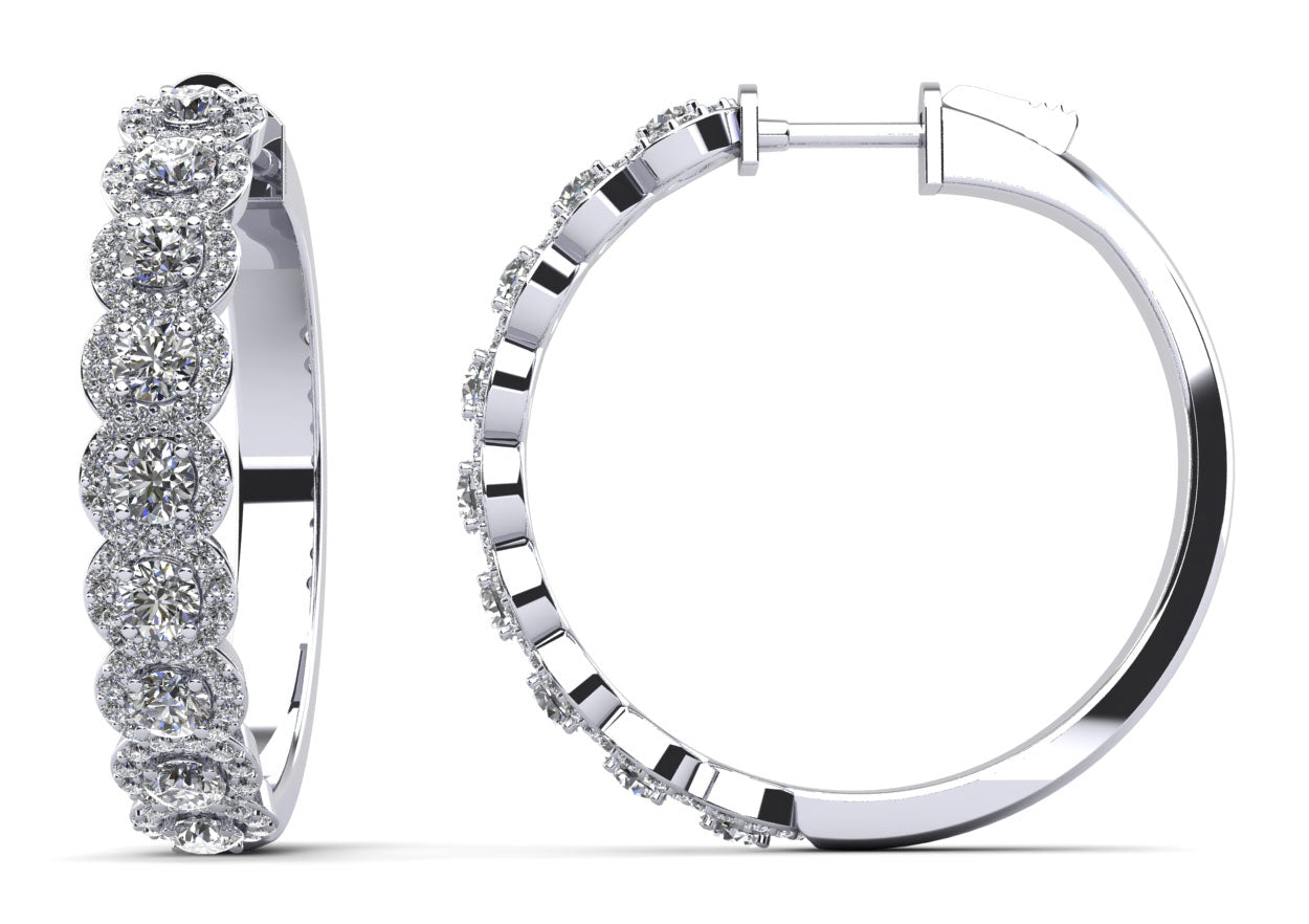 Brilliant Halo Diamond Hoop Earrings