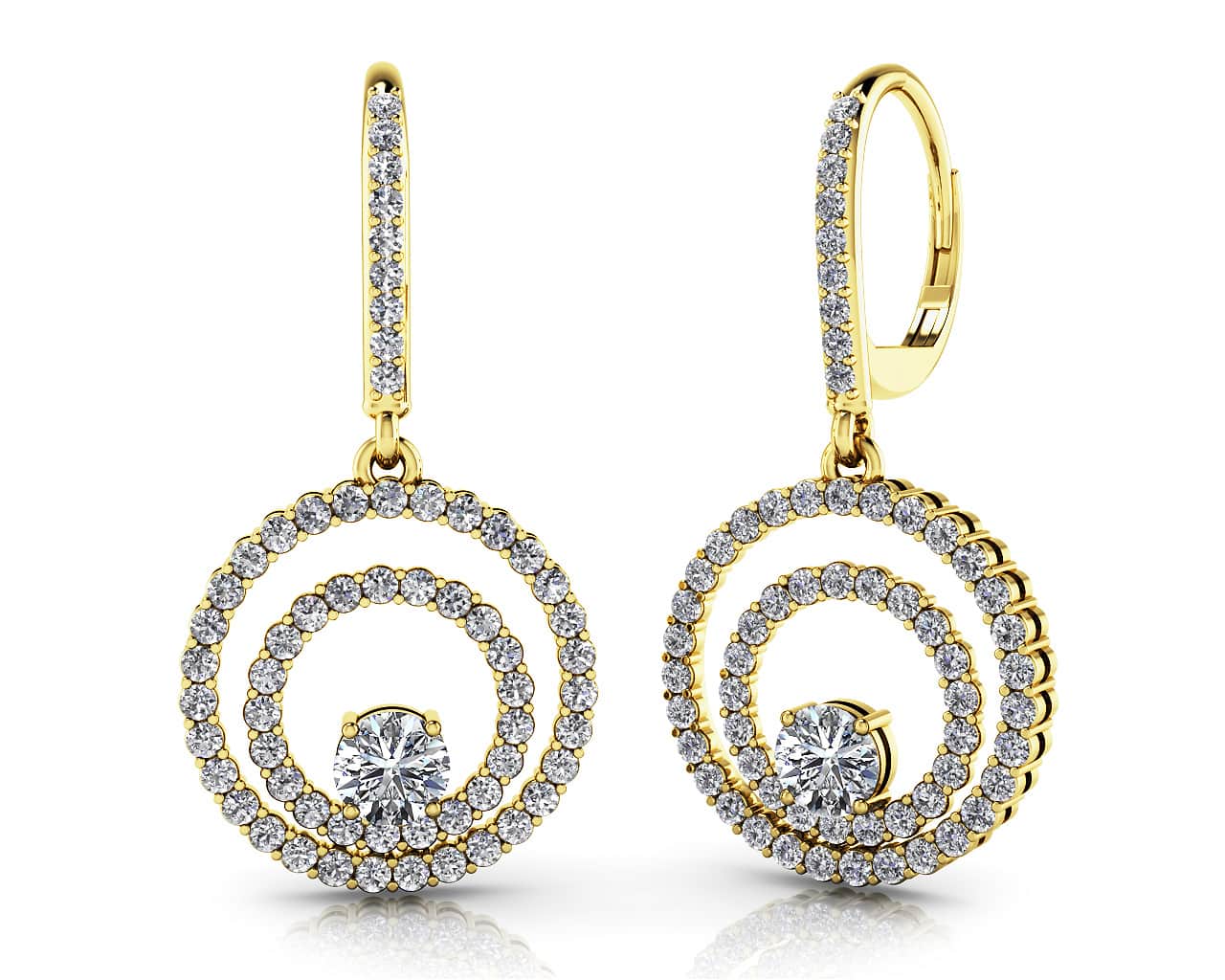 Double Circle Diamond Earrings In Yellow White Gold Or Platinum