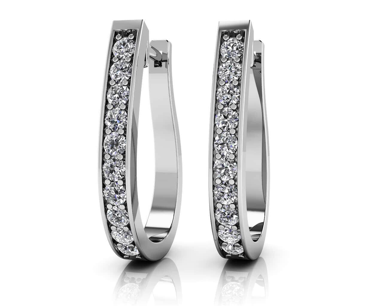 Flame Shaped Diamond Hoop Earrings In Yellow White Gold Or Platinum