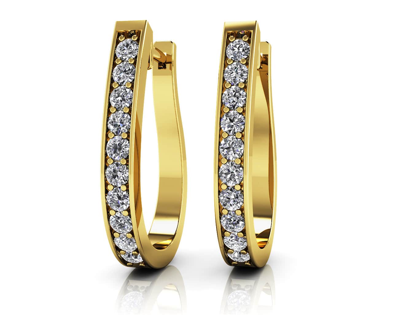 Flame Shaped Diamond Hoop Earrings In Yellow White Gold Or Platinum