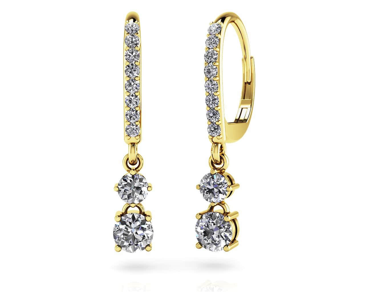 Double Drop Diamond Hoop Earrings In 14K 18K White Yellow Gold Platinum