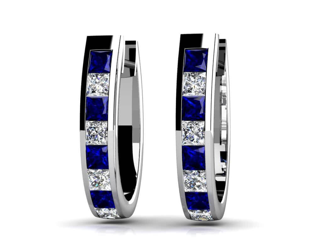 Channel Princess Gemstone Diamond Hoop Earrings Available In Platinum Or Gold