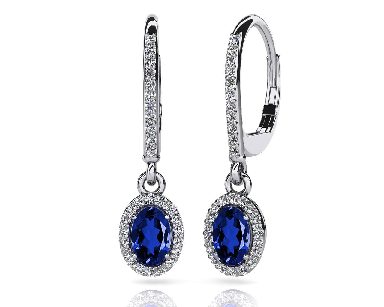 Oval Shaped Gemstone And Diamond Earrings In 18K 14K Yellow Gold Or White Gold
