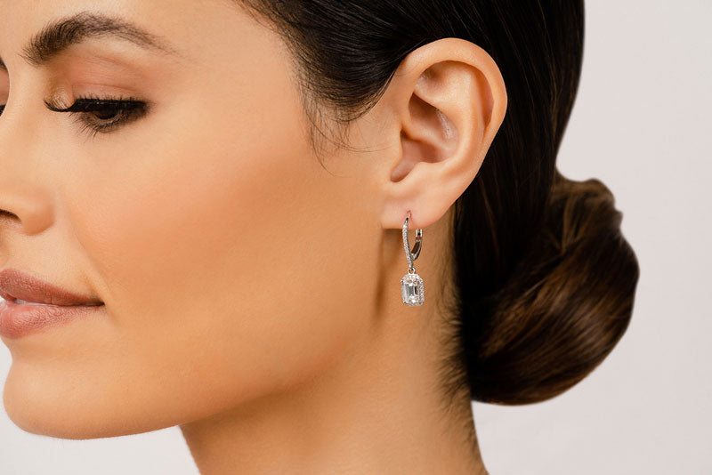 Romantic Emerald Cut Diamond Drop Earrings Available In Gold Or Platinum