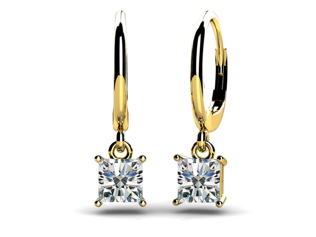 Four Prong Princess Cut Diamond Drop Earrings In Platinum Or Gold