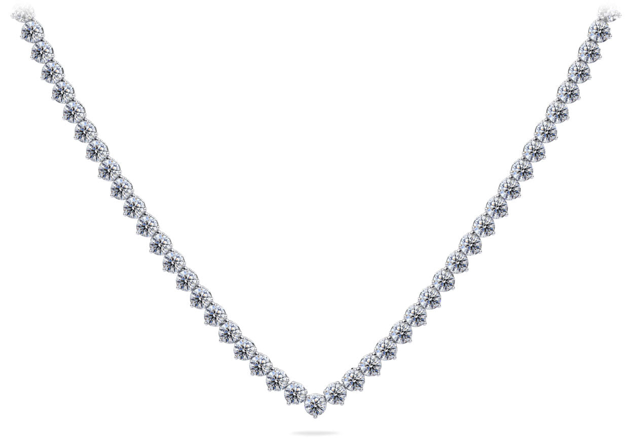 Timeless Three Stone Riviera V Neck Diamond Necklace