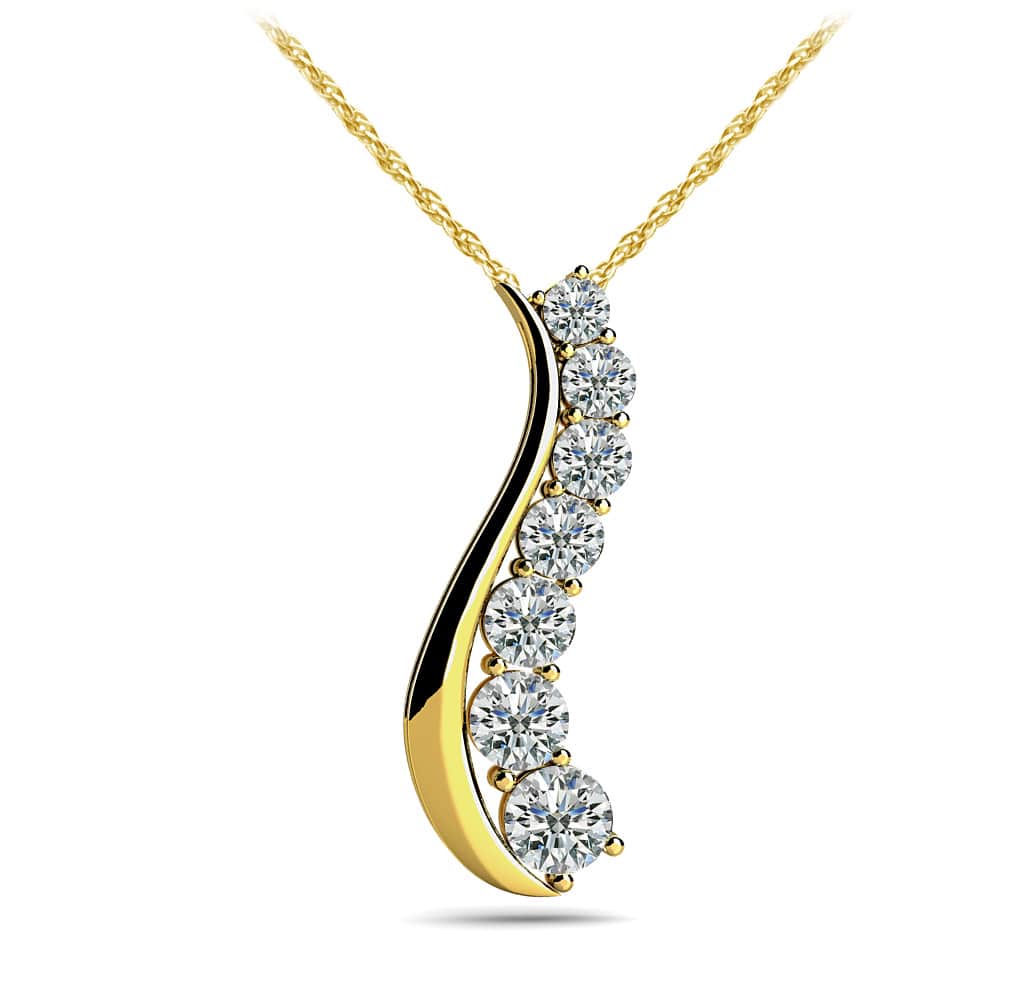 Solid Curve Diamond Journey Necklace In 14K 18K Or Platinum