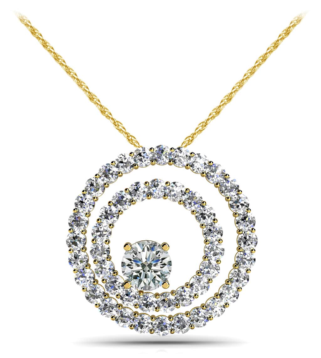 Off Center Diamond Circle Pendant In White Yellow Or Rose Gold