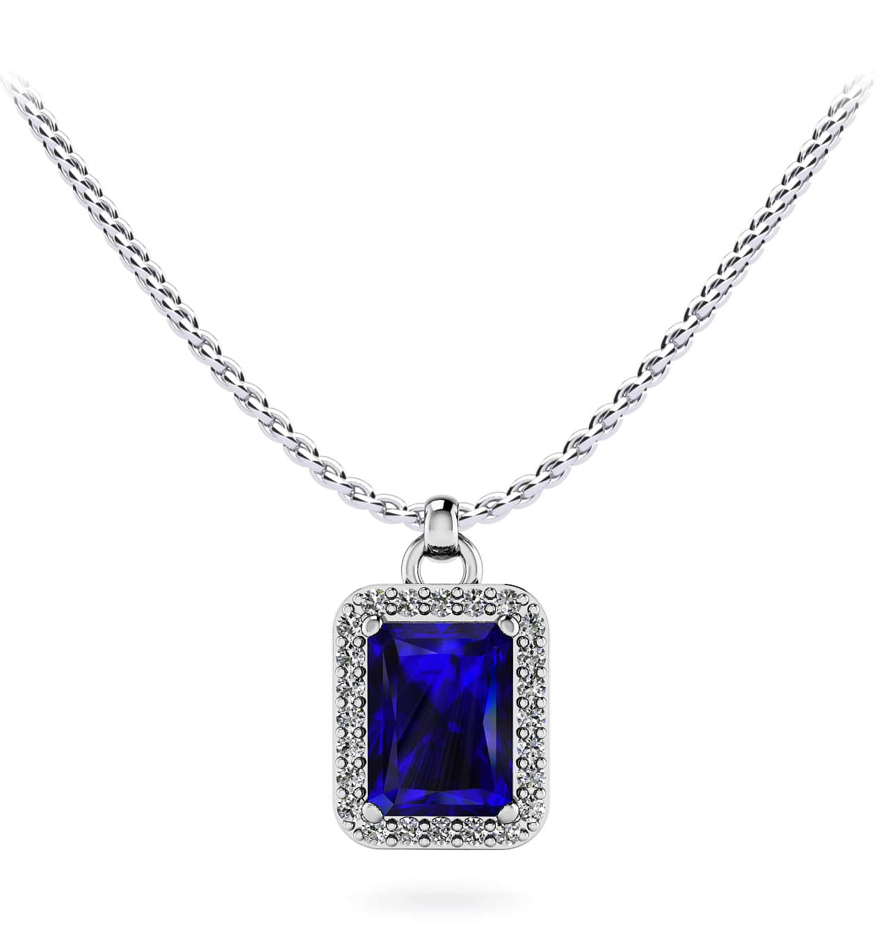 Enchanting Emerald Cut Gemstone Diamond Halo Pendant