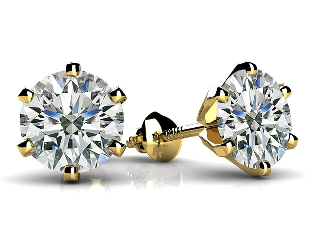 Classic Six Prong Diamond Stud Earrings In White Yellow Gold Or Platinum