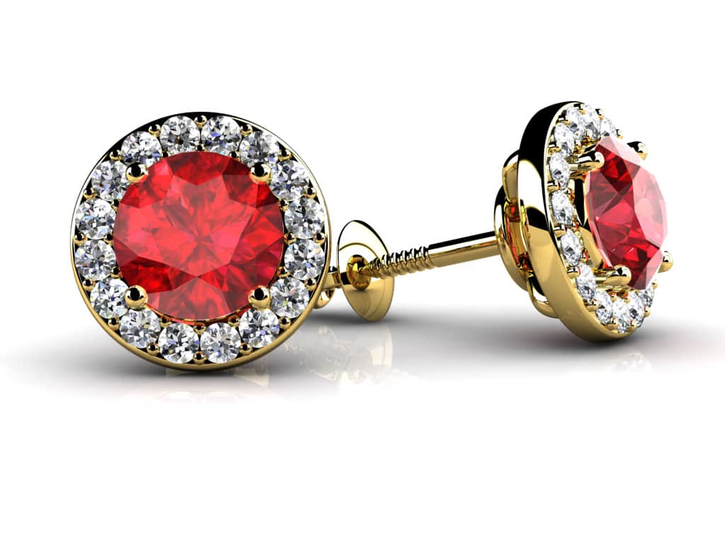 Circled Gemstone Diamond Stud Earrings