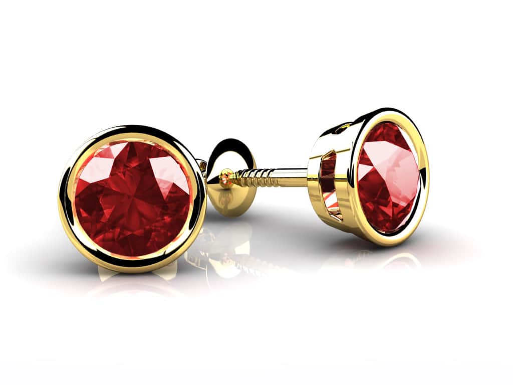 Round Bezel Set Gemstone Stud Earrings In White Yellow Or Rose Gold