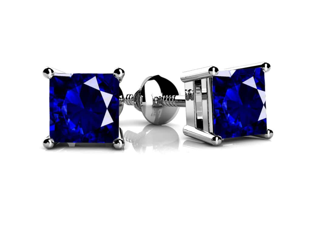Four Prong Princess Cut Gemstone Stud Earrings In Platinum Or Gold