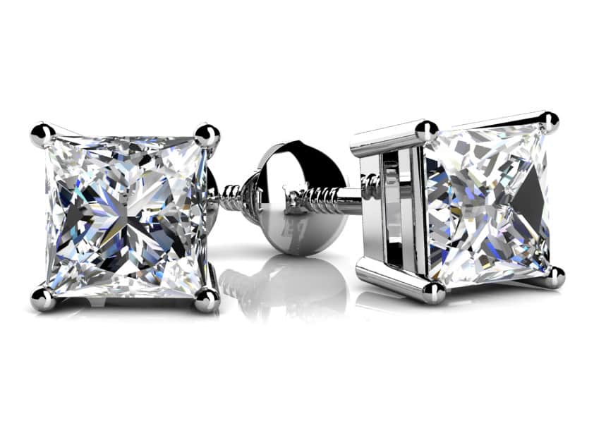 Princess Cut Diamond Stud Earrings In 18 Or 14K Yellow Gold White Gold Or Platinum