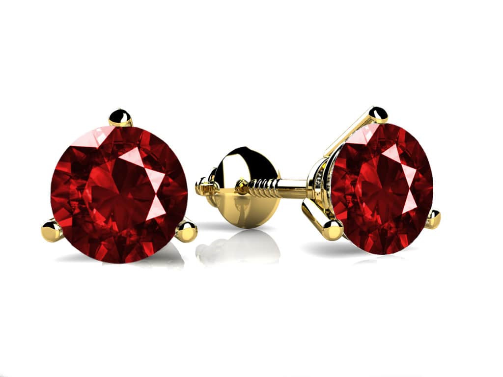 Three Prong Gemstone Stud Earrings In 14K 18K White Yellow Rose Gold Or Platinum
