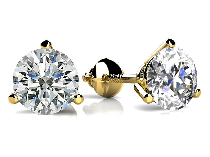 Classic Three Prong Diamond Studs In Rose Gold White Yellow Gold Or Platinum